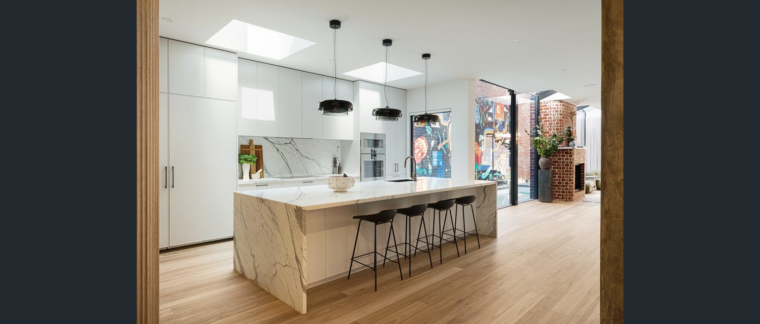 Modern open-plan kitchen renovation with new plumbing fit-off in Melbourne